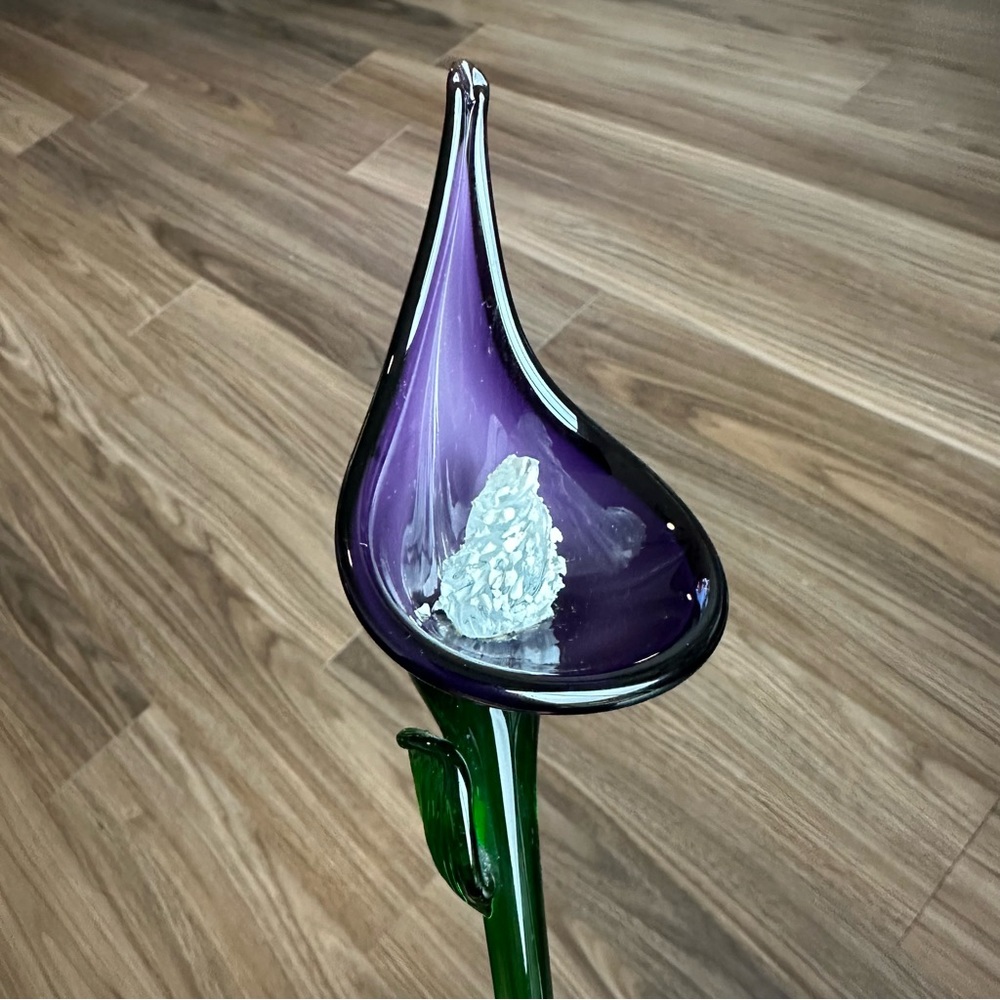 Art Glass Calla LILY Flower Purple With White Center Long Stem 19" +